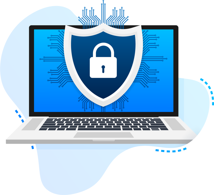 Cyber security vector logo with shield and check mark. Secur